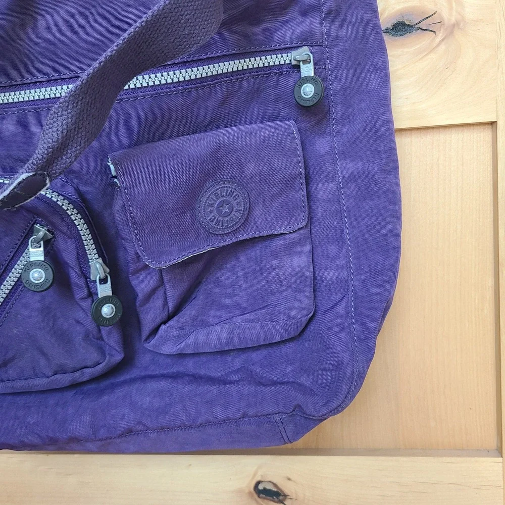Kipling Purple Messenger Crossbody Shoulder Bag Monkey Violet Nylon Purse Travel